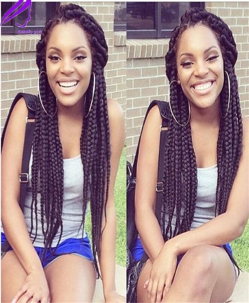 

long braided synthetic lace front wigs 1bcolor baby hair 26quot african american hair synthetic lace front box braids wigs for 7338234, Black