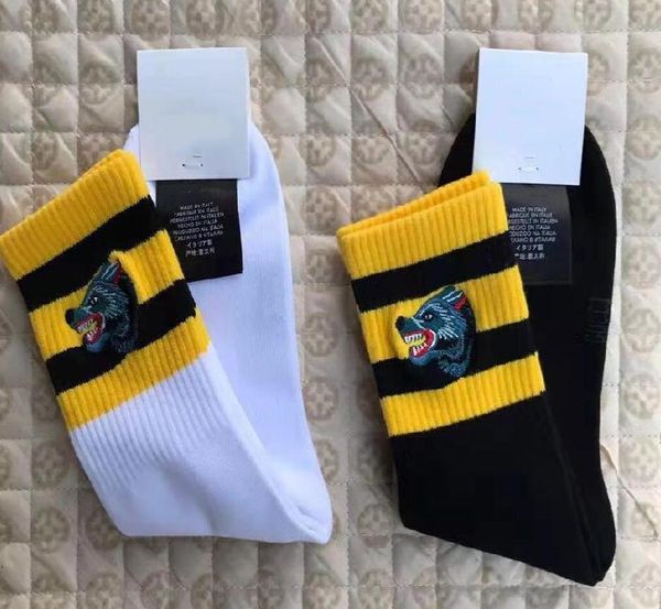 

designer italy socks for men women letters embroidery breathable cotton stockings hose wolf head sports sock9140341, Black