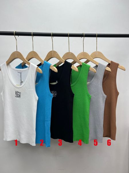 

runway women's tanks 2023 new summer women's embroidery sleeveless vest designer fashion wear 6 colour round neck all match, White