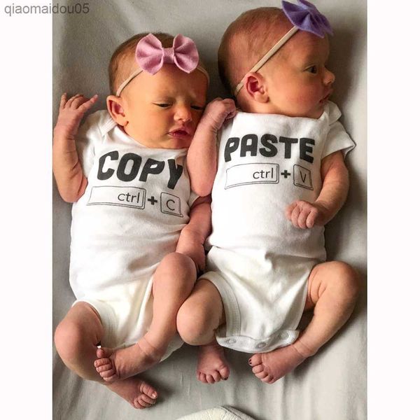 

1pc copy paste twins onesie twins announcement gifts for twins baby shower gift for boys girls cotton twins bodysuits wear l230712, Blue