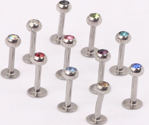 

labret ring l06 100pcs mix 7 color steel crystal lip ring lip bar labret stud biody jewelry3342041, Black