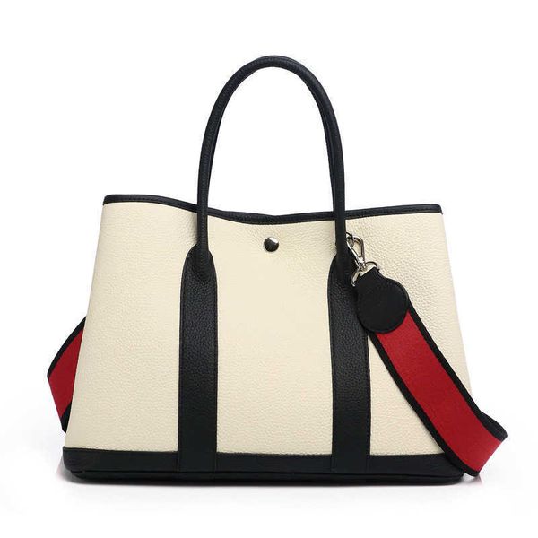 

classic garden party tote bag leather women's fashion color contrast handheld one shoulder crossbody cow - fullvld7