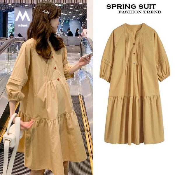 

maternity dresses dresses 212# 2022 spring summer 7/10 sleeve cotton maternity long blouse chic ins loose dress clothes for pregnant women z, White