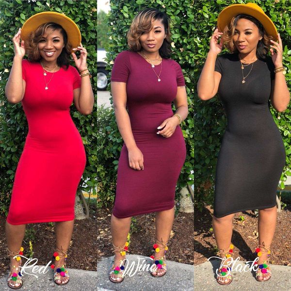 

summer womens pure color dress t shirt medium short one step, Black;gray