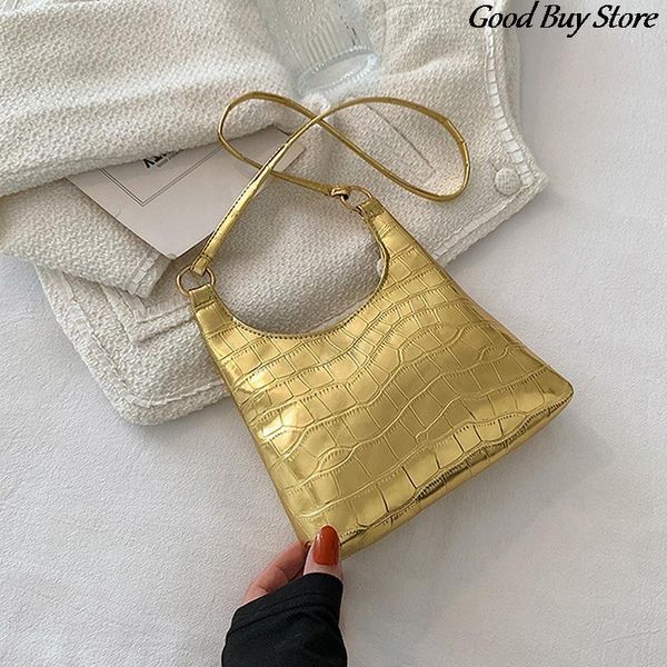 

evening bags luxury women leather party alligator pattern shoulder purse lady's golden handbags trendy brand underarm bag 230727