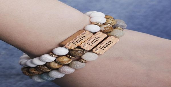 

hammered bar bracelet engraved quotfaithquot bracelets inspirational handmade beaded gemstone bracelet white marble str8563597, Black