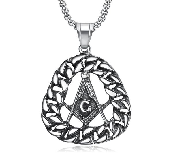

hip hop stainless steel masonic emblem necklace pendant mason hollow black chain shape compass masonry signet signs item jewe8071719, Silver