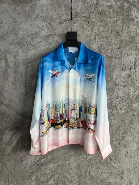 

23ss early spring europe italy paris cool silk men's desginer shirts colorful long sleeve soft letter printting round neck women men sh, White;black