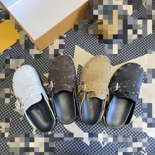 

designer easy slippers cosy flat comfort clogs sandals fashion flowers print leather luxury sandal women classic presbyopia slides mules bra, Black