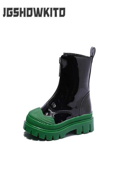 

boots european american green bottom child chelsea boots for boys classic pu glossy kid fashion front zip nonslip girls ankle boo2930544, Black;grey