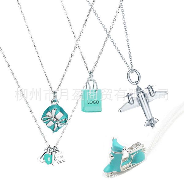 

fashion new tiffay 925 counter edition enamel green wrapped aircraft necklace candy 7 heart female collar chain light luxury and simple, Silver