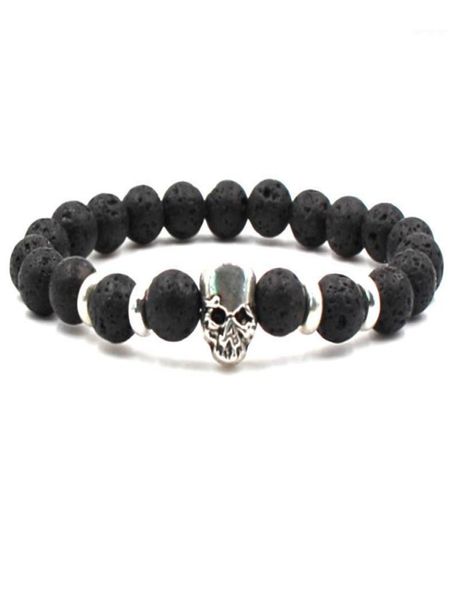 

skeleton charm bracelet 8mm lava stone bead diy essential oil perfume diffuser bracelets jewelry19835113, Black