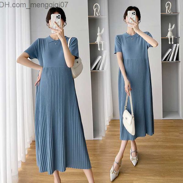 

maternity dresses 5038# summer thin ice cold fold knitted pregnant women's long dress elegant a-line loose fitting dress suitable for w, White