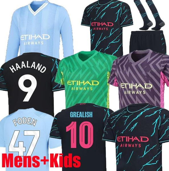 

23 24 mans cities soccer jerseys haaland alvarez 2023 2024 grealish foden football shirt de bruyne bernardo mahrez rodrigo manchesters men k, Black;yellow