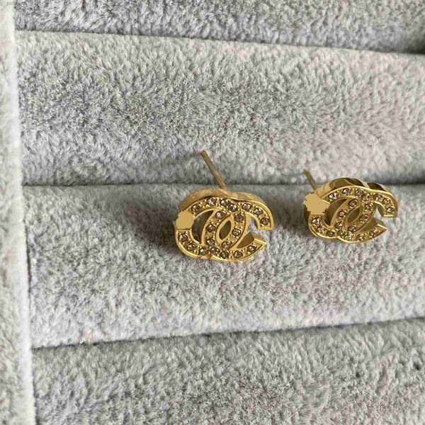 

luxury designer small c diamond stud 316l stainless steel 18k gold silver women letter engrave earrings girls wedding jewelry, Golden;silver