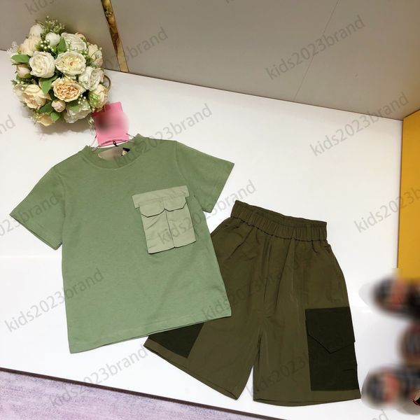 

23 designer t-shirts sets for children t shirts with cargo shorts two pieces sets cotton brand t shirts round neck tees big pockets short pa, White