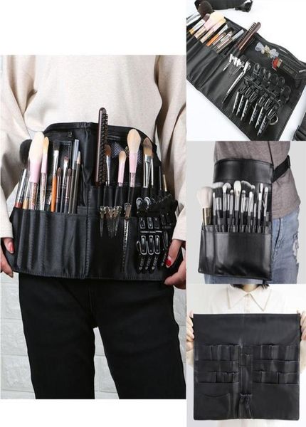 

multifunction large capacity black pu cosmetic waist bag makeup brush bags with belt for professional makeup artist1891308