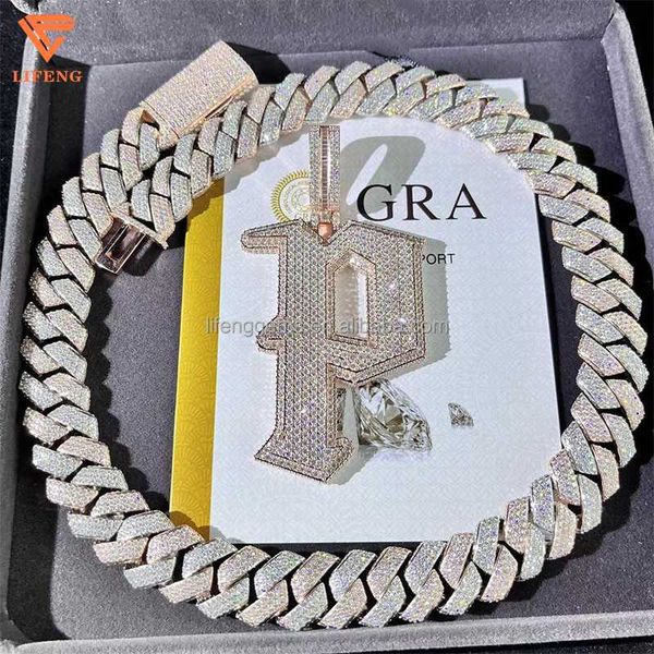 

lifeng jewelry style 925 silver moissanite diamond 18k gold plated cuban chain cubin pendant fashion chain pendant