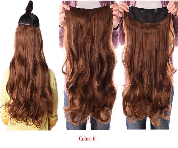 

190g 24 inch stretched wavy clip in synthetic hair extensions heat resistant fiber 4 clips one piece 17 colors available3971418, Black;brown