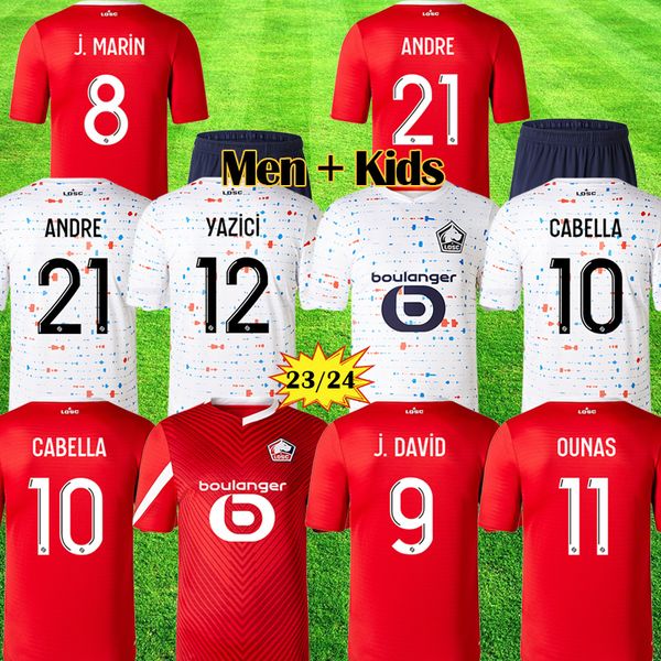 

losc lille 2023 2024 soccer jerseys away white cabella j david yazici ounas football shirt 23 24 lille olympique m.bayo maillot kids kit 256, Black;yellow