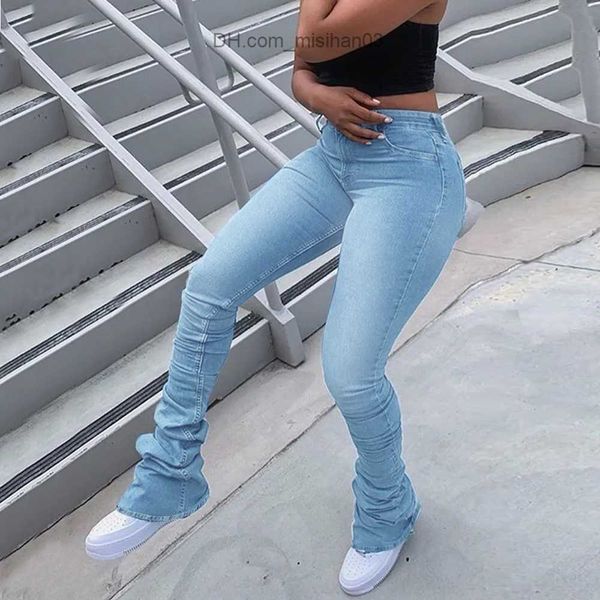 

women's jeans ruched denim blue high waiting stacked pants autumn 2023 y2k women's costume street wear jeans fashion tight pockets