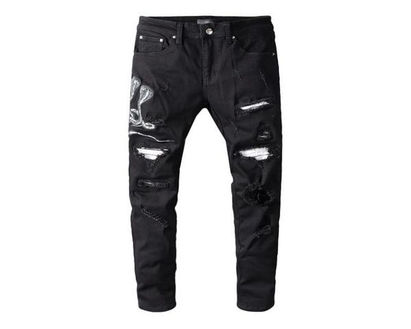 

i us y casual hip hop high street worn-out wash splashed ink color painting slim fitting jeans man #6103710524, Blue