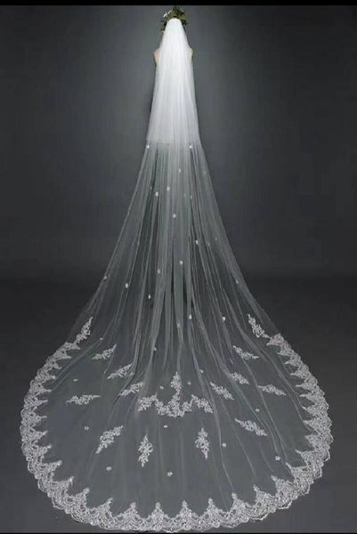 

two layers long bridal veils white tulle lace applique wedding dress veil for wedding accessories5140087, Black