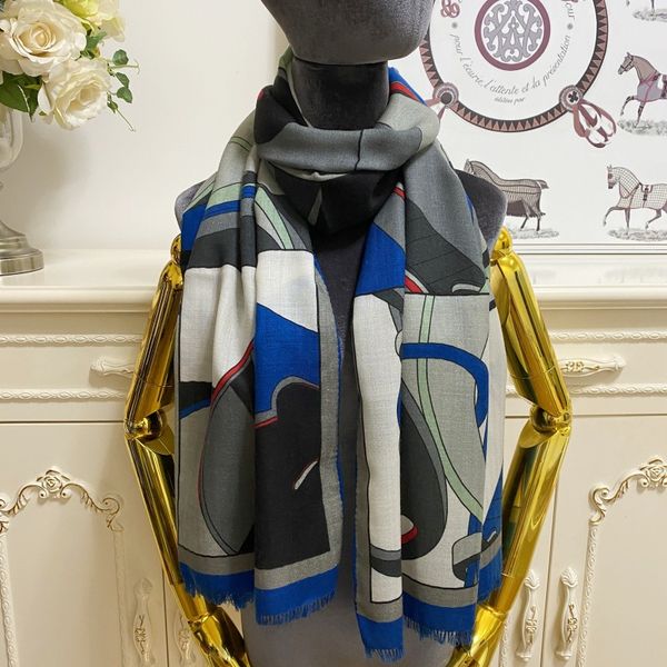 

women's long scarf scarves shawl 70%cashmere 30%silk material print letters pattern size 175cm - 63cm, Blue;gray