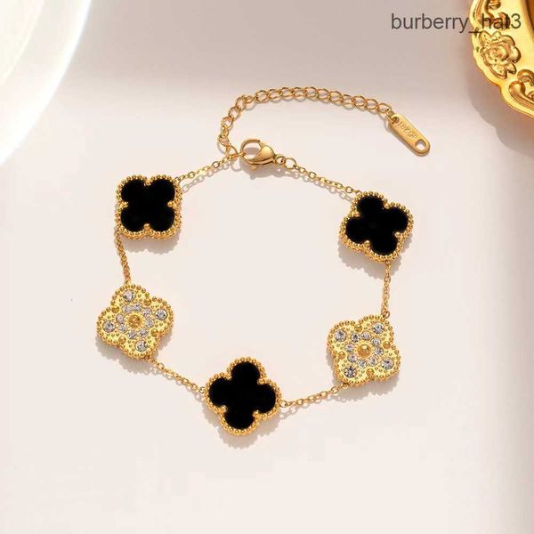 

van clover bracelet luxury designer jewelry four leaf bracelets 18k gold plate agate diamond fashion van love charm chain for women wedding, Black