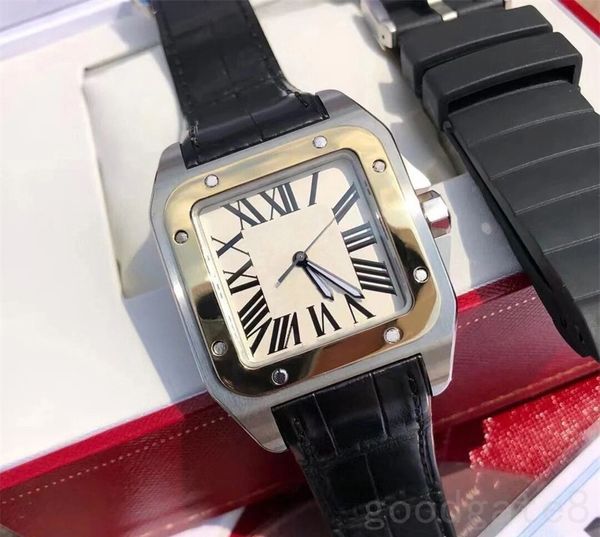 

mens designer watch 2813 square luxury watches fashion gold plated bezel quartz reloj waterproof ew factory santo lady watches bezel xb08 c2, Slivery;brown