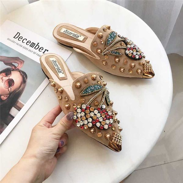 

dress shoes woman flats shoes rhinestone cherry spring new female metal pointed toe casaul shoes comfortable flats loafers shoes plus size43, Black