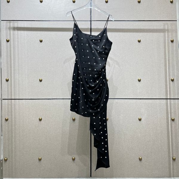 

european fashion brand sparkling diamond black strap mini dress, Black;gray