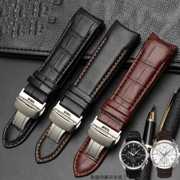 

watch bands calfskin genuine cow leather watchband belt for tissot t035 strap bracelets butterfly buckle replacement 22mm 23mm 24mm 230727, Black;brown