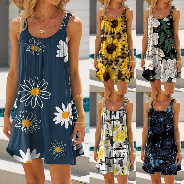 

sunflower beach womens dress digital print suspender, Black;gray