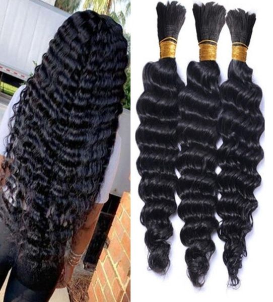 

brazilian human hair bulk deep wave bulk human hair for braiding no attachment unprocessed 9a grade5950434, Black