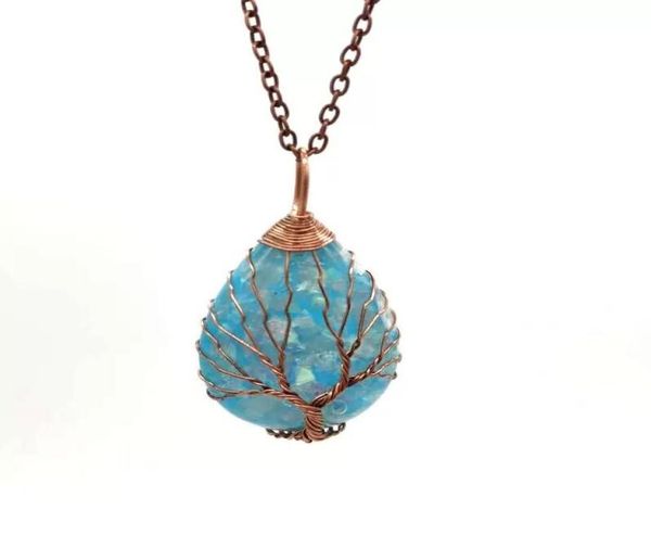 

resin pendants handmade rose gold color tree of life wrapped drop shaped crystal pendant necklace3817693, Silver