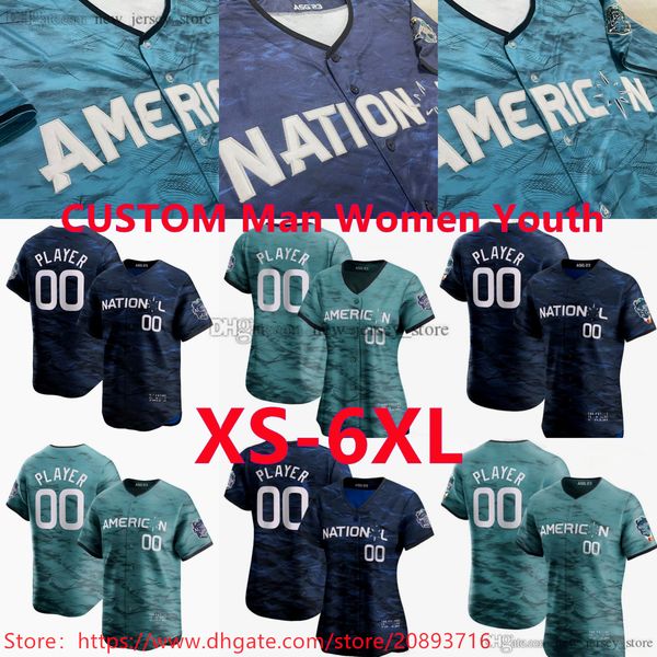

2023 all-stars baseball jerseys 17 shoheiohtani 99 aaronjudge 27 miketrout 50 mookiebetts 24 kengriffey 2 marcussemien 2 yandydiaz 13 ronald, Blue;black