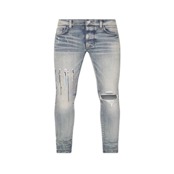 

mens cool rips stretch designer jeans distressed ripped biker slim fit washed motorcycle denim men s hip hop fashion man pants 2022dmcedmce, Blue