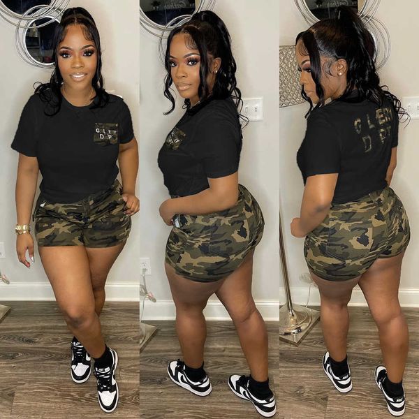 

womens tracksuits summer sports outfits letter print camo short sleeve shorts set for women designer ladies t shirt and shorts jogging suits, Gray