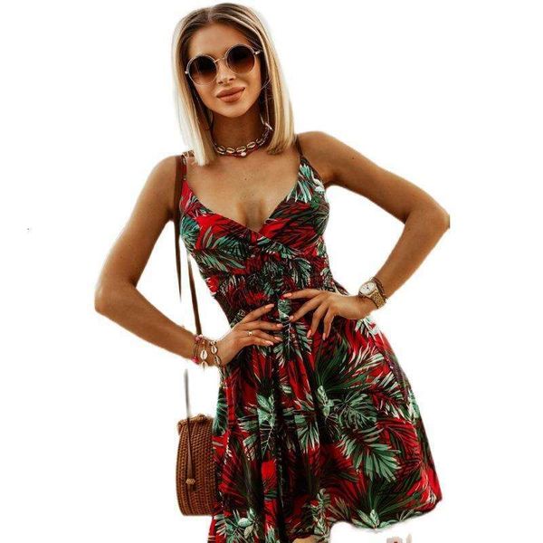

summer v neck printed halter dress for women, Black;gray