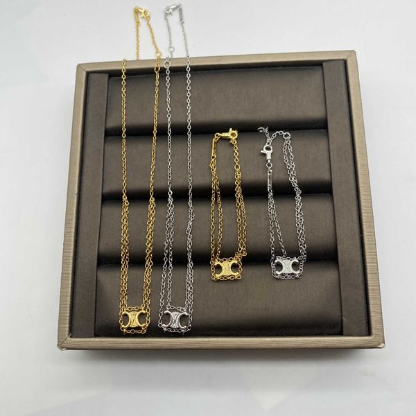 

celi's new french hollowed-out arc de triomphe gold necklace collar chain summer dating daily double-layer design, Silver