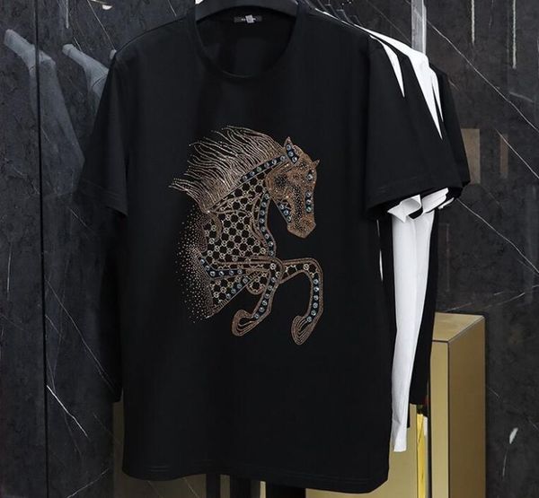 

men t shirt designer pure cotton trendy brand short sleeved t-shirt for men and women with diamonds fashion trend t-shirt 2023 new trendy t-, White;black