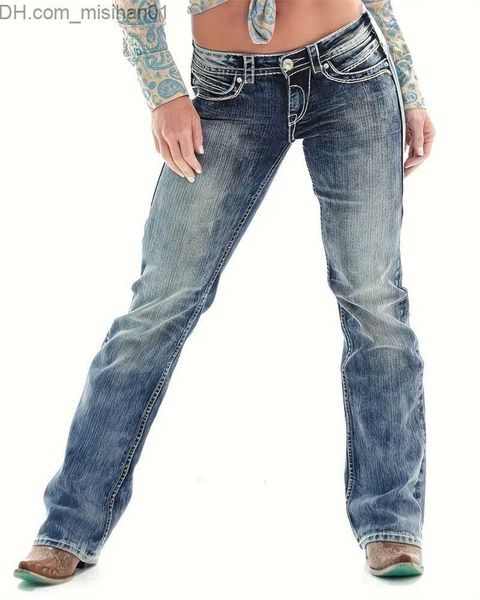 

women's jeans ivory seam mid boot cut jeans vintage wash zipper button closure riding denim pants women's denim jeans and clothi z, Blue