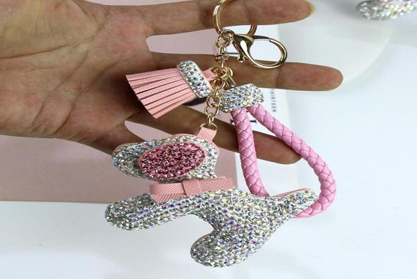 

luxury rhinestone dogs keychains cartoon animals dog dolls bag key rings holder purse car key chains gift for women039s christm5223325, Slivery;golden