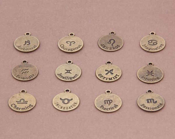 

120 pcs ronze round charm pendant zodiactwelve constellations charm pendantdoublesided diy findings 4426392, Bronze;silver