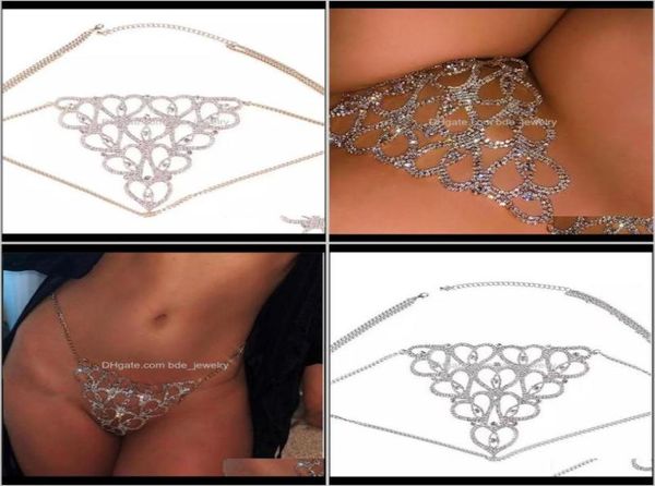 

belly chains jewelryheart shaped rhinestone thong bling crystal underwear body jewelry for women waist chain charming nightcl8781560, Silver
