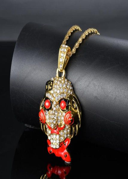 

hip hop jewelry cubic zircon gold silver saw horror movie theme iced out chain men039s gifts 69 saw clown pendant necklaces6259051
