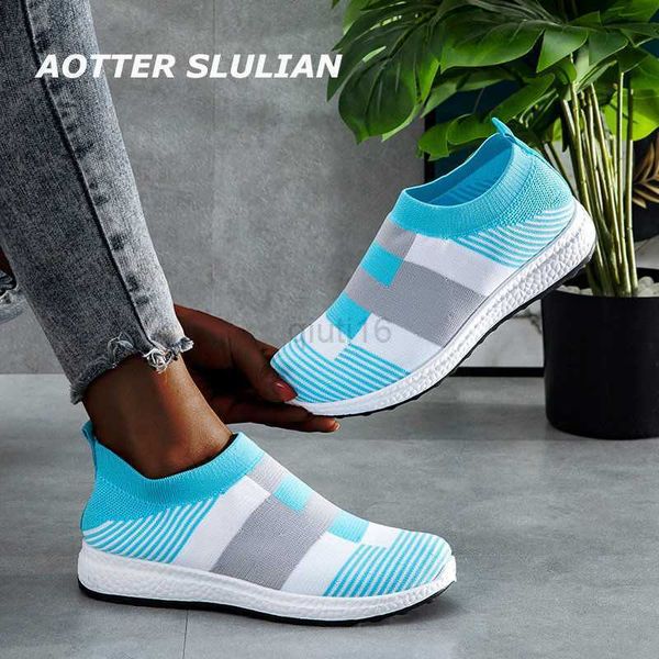 

dress shoes spring summer women knitting sock sneakers slip on flat footwear female loafers flats walking krasovki famale vulcanized shoes, Black