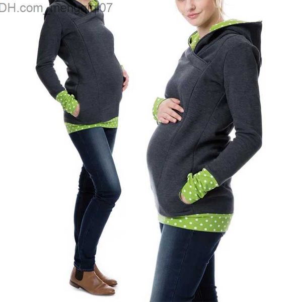 

maternity dresses autumn and winter new maternity lotion garment plush thick hooded long sleeve exposed half finger sweater z230728, White