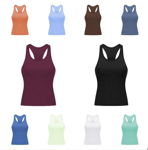 

lulu-06 gym yoga bra i-shaped vest crop women crew neck with gym off shoulder tank fitness cami casual summer, Black;white